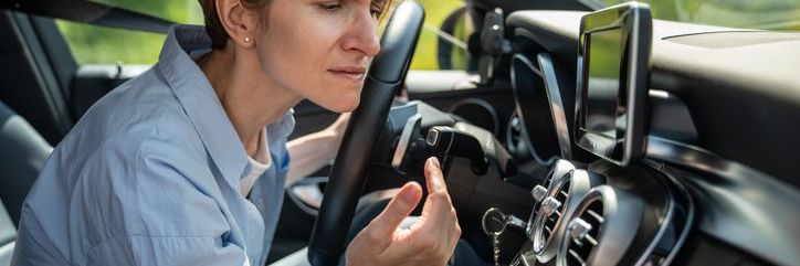 Woman smelling air for car air vent