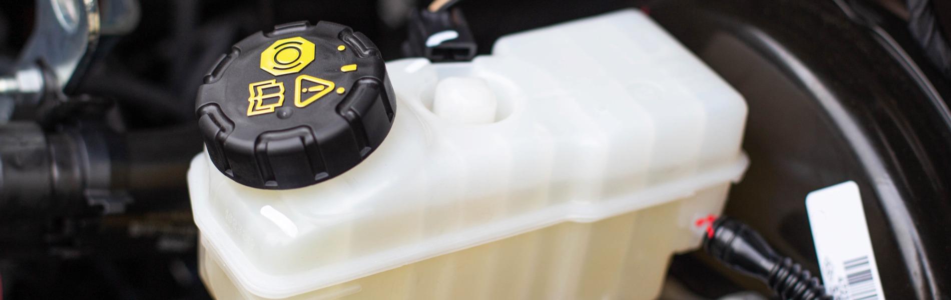 Close Up of brake fluid tank in a vehicle