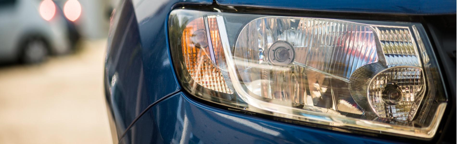 close up on a car headlight