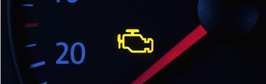 image of typical check engine light on a car dashboard
